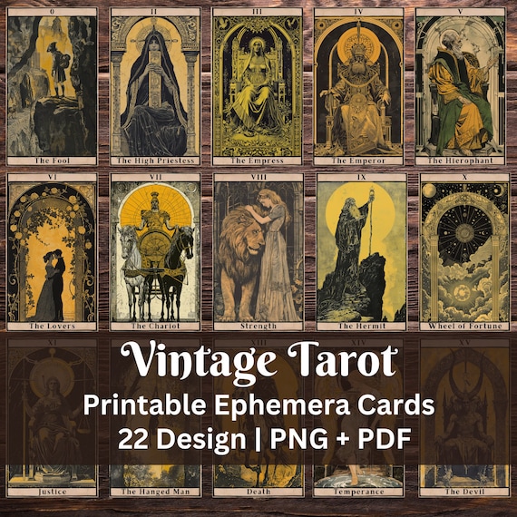 Printable Tarot Cards Vintage Design | Scrapbook Ephemera | Fortune Teller Supplies | Gothic Victorian Design | Junk Journal Kit | Mystical