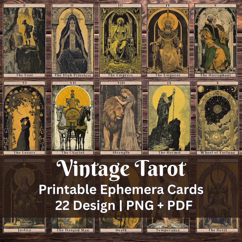 Utskrivbara tarotkort vintagedesign | Scrapbook-ephemera | Spåmansmaterial | Gotisk viktoriansk design | Skräpjournalkit | Mystisk bild 1