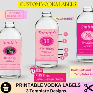 Custom Pink Titos label, personalized liquor bottle, Bottle Label, Vodka, wedding label, Canva Template, Birthday Liquor, Party Favors