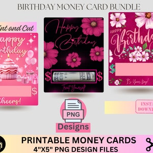 Paquete de titular de dinero de cumpleaños, archivo PNG, tarjeta de dinero de cumpleaños, plantilla de tarjeta de regalo de titular de dinero, regalo en efectivo, ideas de regalo de dinero, paquete imprimible