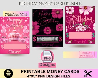 Birthday Money Holder Bundle, PNG File, Birthday Money Card , Money Holder Gift Card template, Cash Gift, Money Gift Ideas, Printable bundle