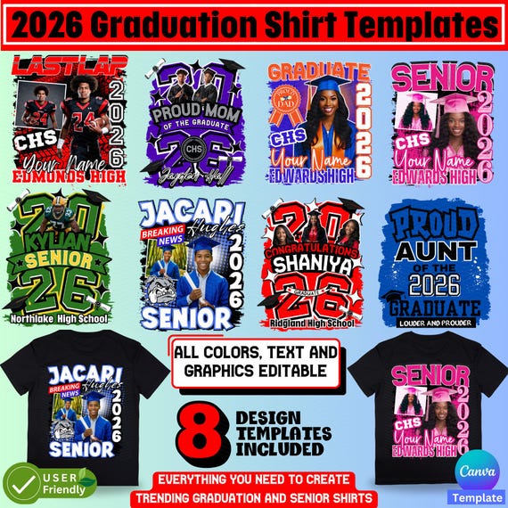 Graduation T-shirt Template, Senior shirt, Breaking News, Grad, Canva Template, Bundle, The Proud Family, Photo Shirt, 2026 Grad, Last Lap