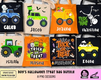 Boys Trick or Treat Bag design bundle, Bag of Treats, Kids, Personalized Tote Bag, Candy Bag, Halloween Treat Bag, PNG, Ghost, Cute, Spider