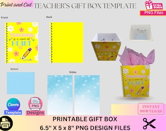 Teacher Appreciation Gift Box Template, Teacher Gift, PNG Bundle, Printable template, Canva Template, Cute Teacher Gift