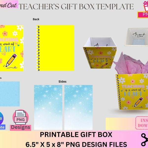 Teacher Appreciation Gift Box Template, Teacher Gift, PNG Bundle, Printable template, Canva Template, Cute Teacher Gift