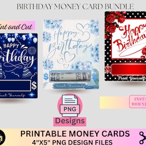 Paquete de portamonedas para cumpleaños, archivo PNG, tarjeta de regalo para cumpleaños, plantilla de tarjeta de regalo para portamonedas, regalo en efectivo, ideas para regalos de dinero, paquete imprimible