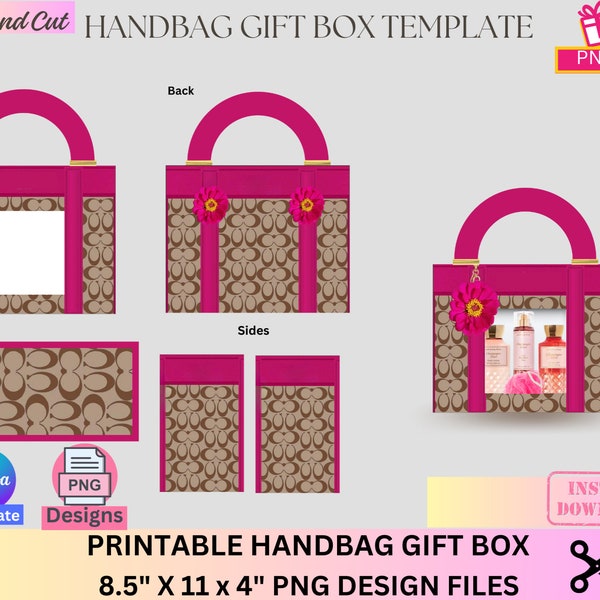 Handtasche Geschenkbox, Designer Handtasche Geschenkbox, Luxus Handtasche Geschenkbox, Canva Vorlage, PNG Datei, Verkaufsautomat, Abschlussfeier, Muttertag