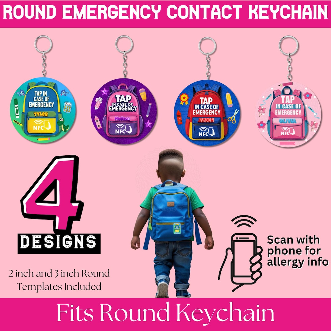 Emergency Contact Backpack Template, NFC Keychain, Backpack Keychain ...