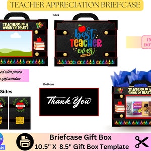Modèle de boîte-cadeau d'appréciation du professeur, cadeau pour professeur, ensemble PNG, modèle imprimable, modèle canva, boîte cadeau sac à main, porte-documents pour professeur