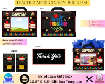 Teacher Appreciation Gift Box Template, Teacher Gift, PNG Bundle, Printable template, Canva Template, Handbag Gift Box, Teacher Briefcase