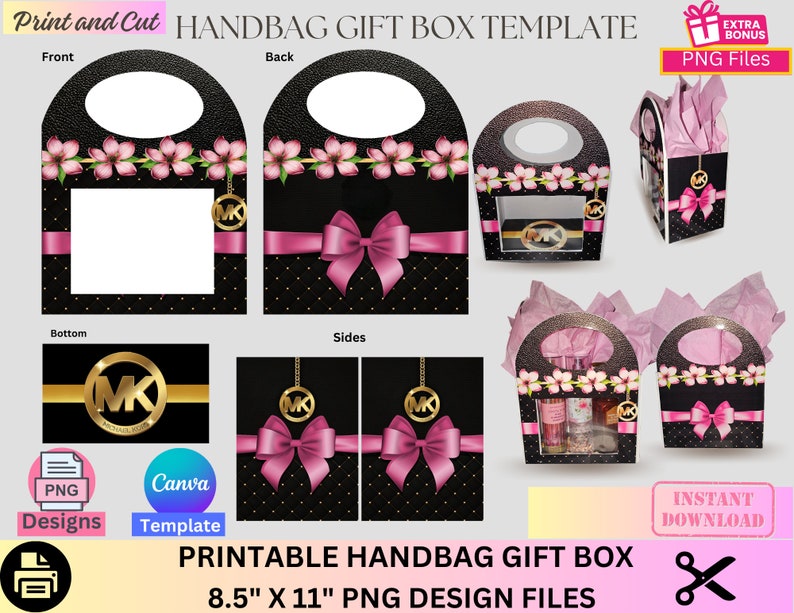 Handbag Gift Box, Designer Handbag Gift Box, Luxury Handbag Gift box, Canva template, PNG File, Vending machine, Graduation, Mother's Day image 1