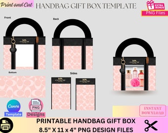 Handtasche Geschenkbox, Designer Handtasche Geschenkbox, Luxus Handtasche Geschenkbox, Canva Vorlage, PNG Datei, Verkaufsautomat, Abschlussfeier, Muttertag