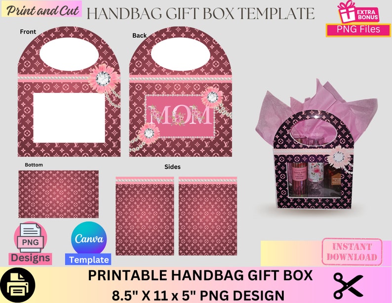 Handbag Gift Box, Designer Handbag Gift Box, Luxury Handbag Gift box, Canva template, PNG File, Vending machine, Graduation, Mother's Day image 1