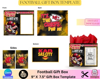 Plantilla de caja de regalo de fútbol, bolso de lujo, caja de regalo de bolso, caja de regalo de diseñador, día del padre, regalo de graduación, plantilla de Canva, editable