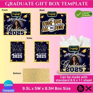 Abschluss Geschenkbox Canva Vorlage, personalisiert, Geschenkbox, grad, Klasse von 2025, bearbeitbare Vorlage, Senior, College, Abitur, Foto