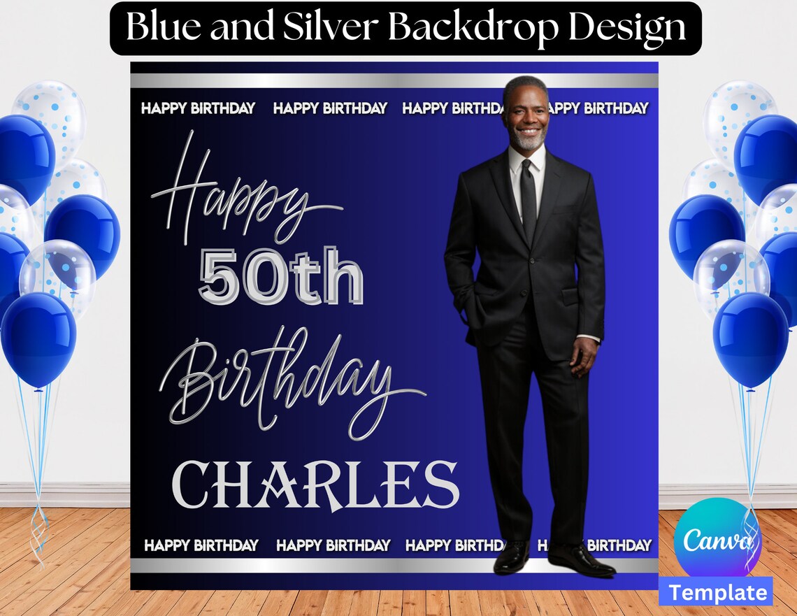 Elegant Backdrop Template, Blue Backdrop, Birthday Backdrop, Party ...