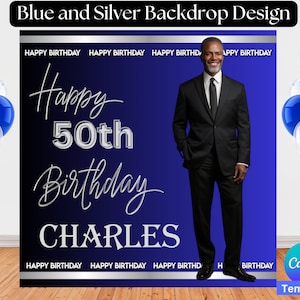 Plantilla de fondo elegante, fondo azul, fondo de cumpleaños, fondo de fiesta, plantilla canva, editable, personalizado, personalizable, banner