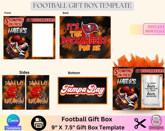 Plantilla de caja de regalo de fútbol, bolso de lujo, caja de regalo de bolso, caja de regalo de diseñador, día del padre, regalo de graduación, plantilla de Canva, editable