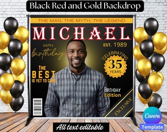 Plantilla elegante de fondo estilo revista, fondo de cumpleaños, fondo de fiesta, plantilla de Canva, editable, decoración personalizada para fiestas. ¡A la moda!