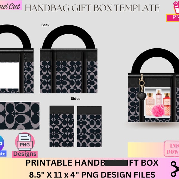 Handtasche Geschenkbox, Designer Handtasche Geschenkbox, Luxus Handtasche Geschenkbox, Canva Vorlage, PNG Datei, Verkaufsautomat, Abschlussfeier, Muttertag