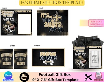 Plantilla de caja de regalo de fútbol, bolso de lujo, caja de regalo de bolso, caja de regalo de diseñador, día del padre, regalo de graduación, plantilla de Canva, editable