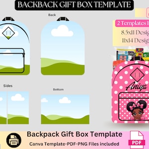 Rucksack-Geschenkbox, Designer-Handtasche Geschenkbox, Zurück zu Schule Geschenkbox, Canva-Vorlage, Automat, Schulmaterial, Rucksackvorlage, Luxus