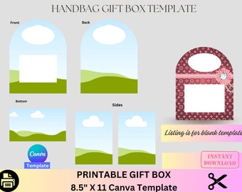 Handtasche Geschenkbox Vorlage, Designer Handtasche Geschenkbox, Luxus Handtasche Geschenkbox, Canva Vorlage, Verkaufsautomat, Abschlussfeier, Muttertag