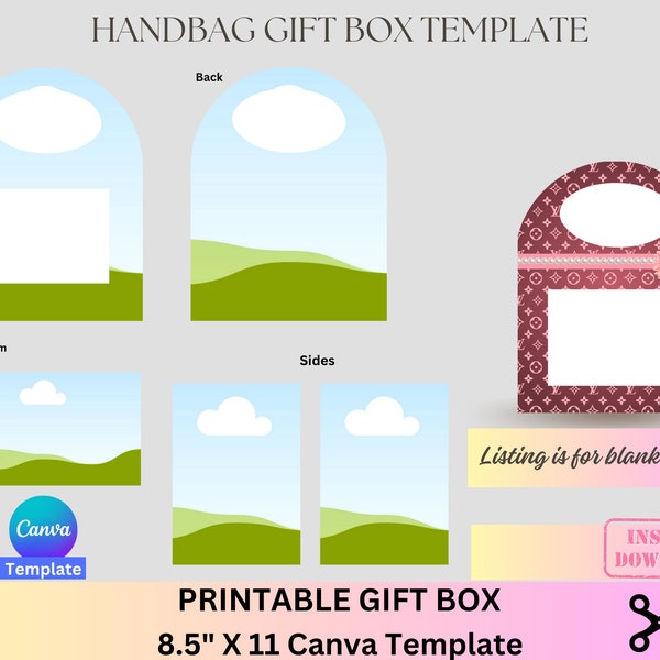 Handbag Gift Box template, Designer Handbag Gift Box, Luxury Handbag Gift box, Canva template, Vending machine, Graduation, Mother's Day