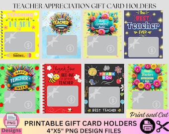 Teacher Appreciation Gift Card Holder Bundle, Teacher Gift, PNG Bundle, Printable template, Gift Card Holder, Cute Teacher Gift