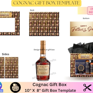 Schnapsflasche Geschenkbox Vorlage, Vatertagsgeschenk, Whiskyflasche, Hennessy, Einzigartiges Geschenk, Canva Vorlage, Geschenk für Papa, Bearbeitbares Design