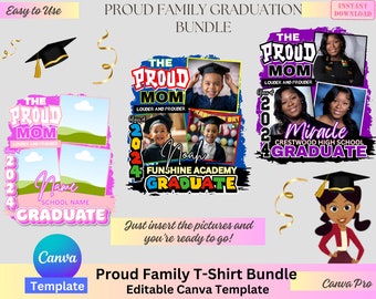 Paquete de plantillas de camisetas de graduación familiar orgullosa, camisa de graduación, camisas familiares, plantilla Canva, la familia orgullosa, camisa de graduación para niños
