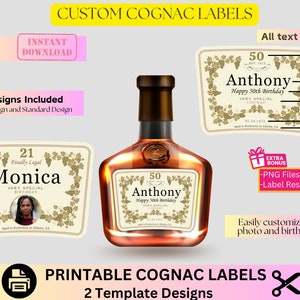 Etiqueta Hennessy personalizada, botella de licor personalizada, etiqueta de botella, Hennessy, etiqueta de boda personalizada, plantilla Canva, licor de cumpleaños, fiesta