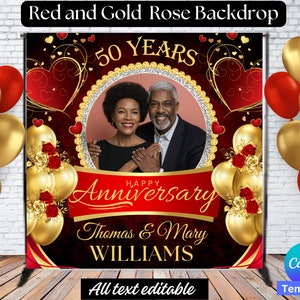 Elegant Backdrop Template, red and gold backdrop, birthday backdrop, party, canva template, editable, Personalized, Customizable, banner