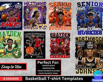 Editable 8 basketball Mascot Shirt Canva Template, Custom Homecoming, School Design, 90s T-Shirt, PNG, DTF, Photo Sublimation, Senior night