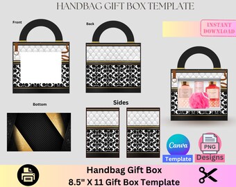 Handtasche Geschenkbox, Designer Handtasche Geschenkbox, Luxus Handtasche Geschenkbox, Canva Vorlage, PNG Datei, Verkaufsautomat, Abschlussfeier, Muttertag