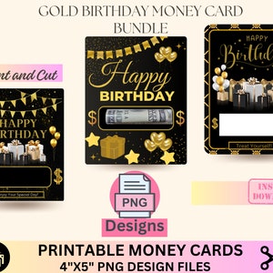 Paquete de titular de dinero de cumpleaños, archivo PNG, tarjeta de dinero de cumpleaños, plantilla de tarjeta de regalo de titular de dinero, regalo en efectivo, ideas de regalo de dinero, paquete imprimible