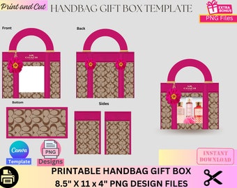 Confezione regalo per borsetta, confezione regalo per borsetta di design, confezione regalo per borsetta di lusso, modello Canva, file PNG, distributore automatico, laurea, festa della mamma