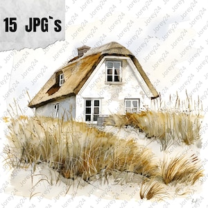 15 maisons de plage maritimes I aquarelle I fichiers JPG de haute qualité I téléchargement numérique I clipart aquarelle I papier I journal I cartes I conception