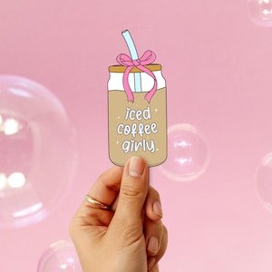 Iced Coffee Girly Sticker Coffee Cup Sticker Cute Vinyl Sticker for Water Bottle Laptop Sticker Coffee Lover Gift Idea Die Cut Sticker