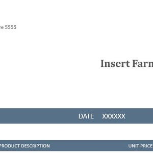 May include: A farm invoice template with the text "Wanna Bee Farms" and address details. The document includes fields for invoice number, date, quantity, product description, unit price, and total. The phrase "Insert Farm Logo Here" is also present.