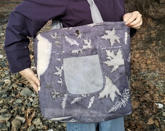 Botanical Print Canvas Tote Bag, Double Sided Large Quilted Shoulder Bag