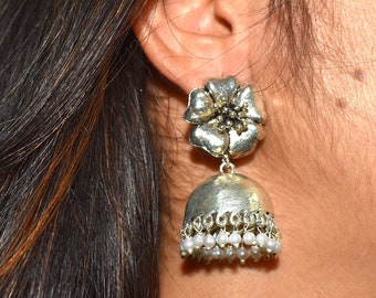 Handmade jhumka Earrings, Jaipur Jhumka Earrings, German Silver Jhumka, Gift For her
