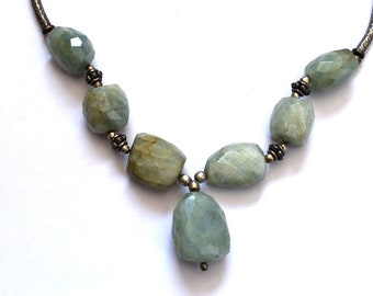 Natural Green Aventurine Necklace,  Antique Necklace, Handmade Necklace, Oxidized Necklace