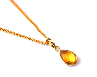 Citrine Quartz Pendant with Chain, Gift Pendant Necklace, Yellow Pendant Necklace