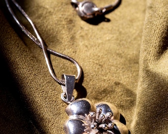 Vintage Sterling Silber Hibiskus Halskette: Mexikanische Blume Anhänger, 925 Kette
