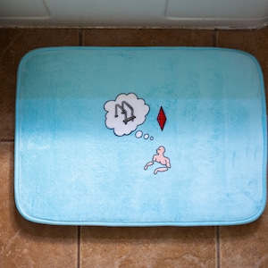 Sims Plumbob Bath Mat Pool Ladder Inspired ‘Thinking in the Pool’  Original Art, Green or Red Plumbob 24&quot;x17&quot;