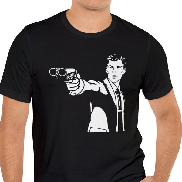 Archer with Hand Cannon Shotgun Tshirt.  Popular Animated TV Comedy Sitcom T-shirt. Gen X Tee Shirt