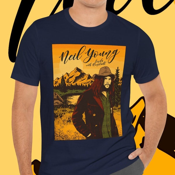 Neil Young 1973 Chicago Illinois Concert T-shirt.  Famous Folk Rock Singer Songwriter Splash Ad Tshirt.  Gen XT4Me Tee Shirt