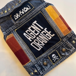 Large Punk Rock Studded Dog Jacket: Handmade Patches, Flannel Battle Vest