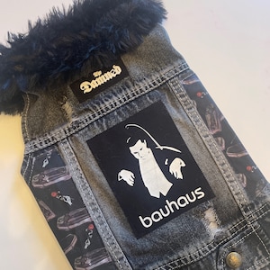 XL Punk Rock Dog Vest: Handmade Bauhaus & The Damned Patches, Faux Fur Collar